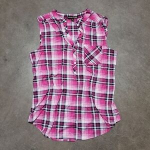 Pink Plaid | ALWAYS INDIGO | Button Detailed Tank